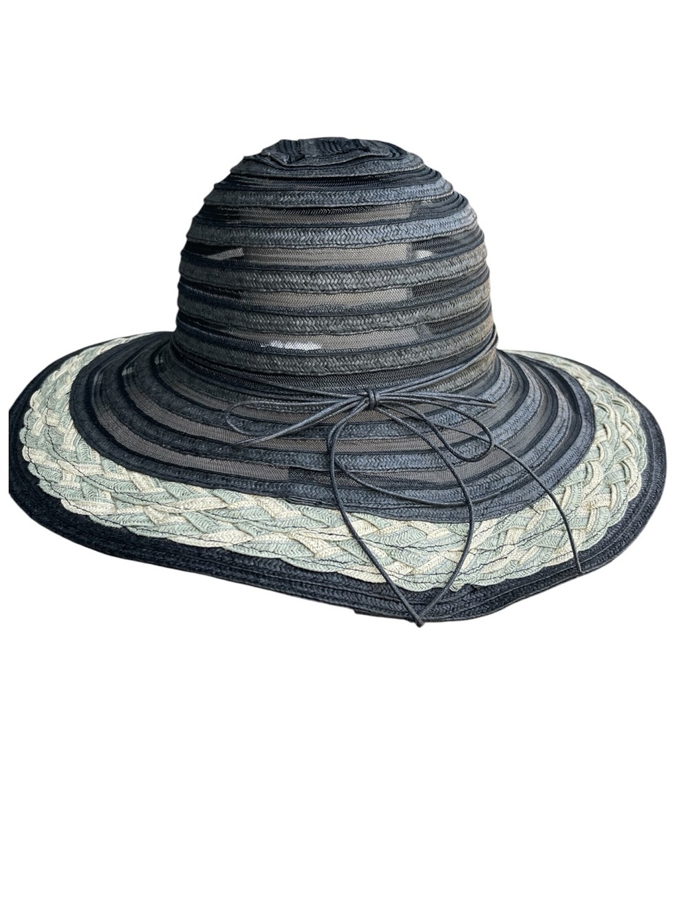 SaraJane Black Paper/Mesh Braided Rim Accent Wide Brim Packable Sun Hat
